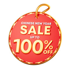 3D Illustration of  Chinese new year discount tag 100%. Promotion Lunar new year image for social media and website