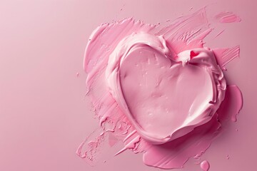 delicate cream blush heart on soft pink background beauty and tenderness concept product photography