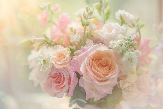 delicate pastel colored flower bouquet with soft dreamy lighting floral photography