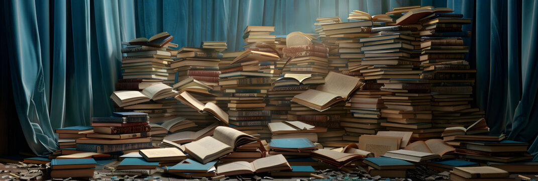 Pile of old books in a fairy forest at night Halloween concept Enter a whimsical literary wonderland 