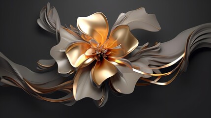 Closeup of a beautiful, fantastical metallic flower in gold, gray and black