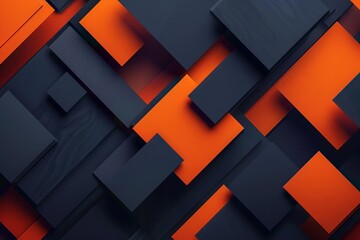 dynamic geometric shapes in contrasting navy and orange abstract futuristic background - obrazy, fototapety, plakaty