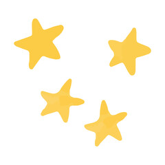 Fototapeta na wymiar Three fivepointed cute yellow stars isolated on a white background Kawaii hand drawn elements
