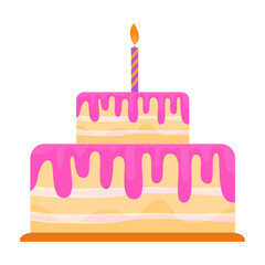 Vector delicious decorated birthday cake on white