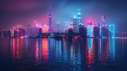 Obraz premium A panoramic view of the vibrant metropolis of Cebu City, with skyscrapers soaring into the sky