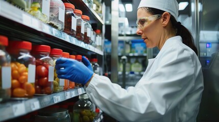 Food quality control expert inspecting specimens of groceries in the laboratory