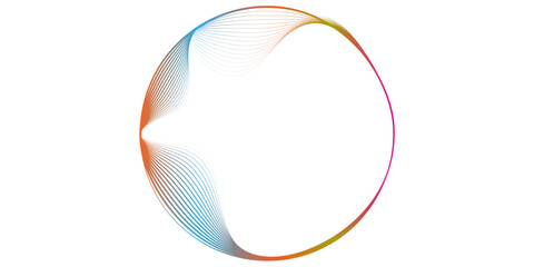 Vector abstract circles lines wavy in round frame colorful rainbow isolated on white background with empty space for text curve 3d
