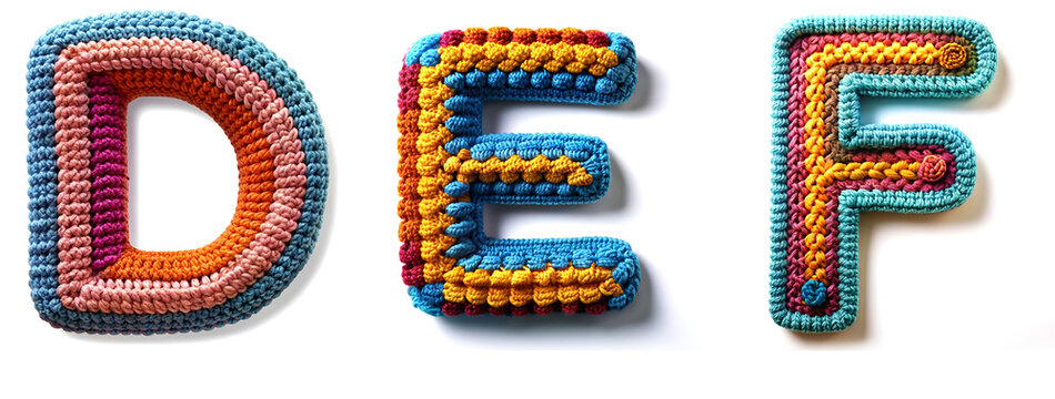 Letters D, E, F. Crochet Alphabet: Handcrafted Letter Designs