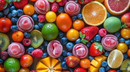 Fototapeta na wymiar Mixed colorful fruit bonbon close up