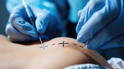 plastic surgeon marking woman body for surgery
