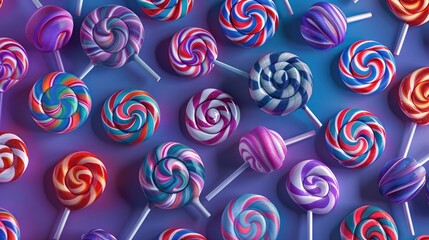 Seamless pattern with candy. Colorful lollipops, candy background. Many sweet candies close-up - Powered by Adobe