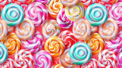 Seamless pattern with candy. Colorful lollipops, candy background. Many sweet candies close-up