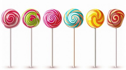 Set of colorful lollipops isolated on white background.