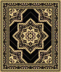 Traditional vector carpet design with mandala. Vintage pattern with frame. Ornamental template for textile, rug, tapestry. - 786754592