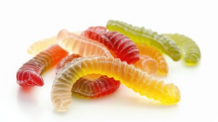 Sour gummy worms isolated on white background, full depth of field