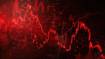 The red crashing market volatility of crypto trading with technical graph and indicator red candlesticks going down without resistance market fear and downtrend Cryptocurrency background concept