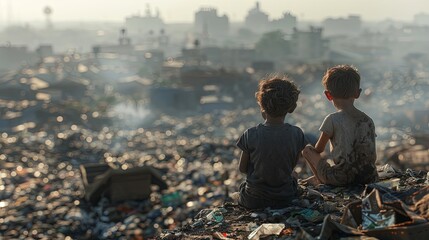 Young Gaze Over Wasteland: The Stark Reality of Pollution