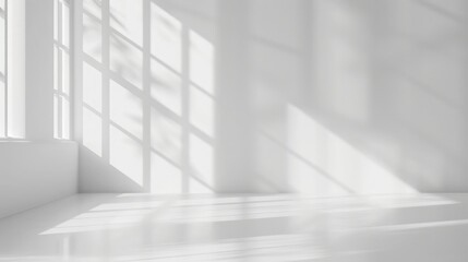 Abstract white studio background for product presentation Empty room with shadows of window Display product with blurred backdrop