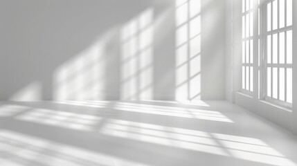 Abstract white studio background for product presentation Empty room with shadows of window Display...