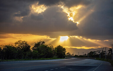 Landscape of the road and south gold sunset - Powered by Adobe