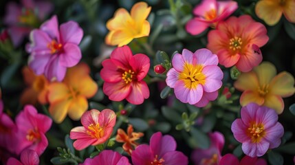 Colorful Blossoms of Portulaca grandiflora with Overlapping Petals - obrazy, fototapety, plakaty