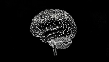 An image of brain isolated on black background. Space for text. Science, anatomy, intelligence, humanity, AI, smart coordination, emotions, power, control concept. Space for text. 