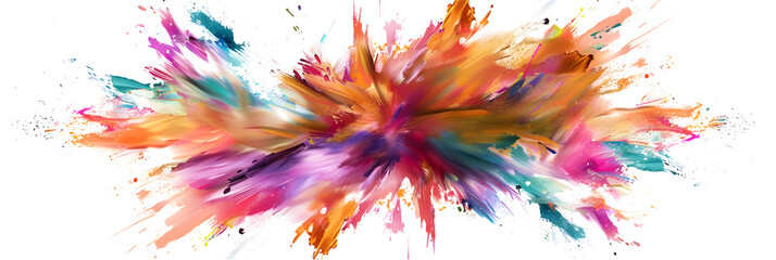 Energetic brush strokes creating a colorful explosion of shapes on transparent background.