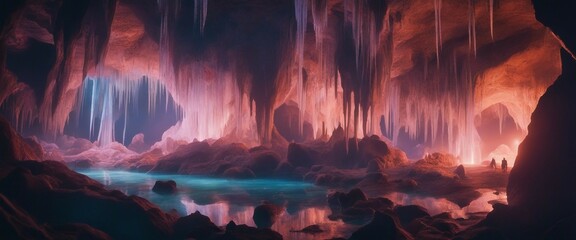  vast, underground crystal cavern illuminated