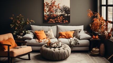 Flat lay with home decor in living room 