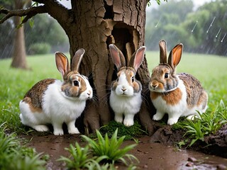 Obraz premium rabbits in the garden