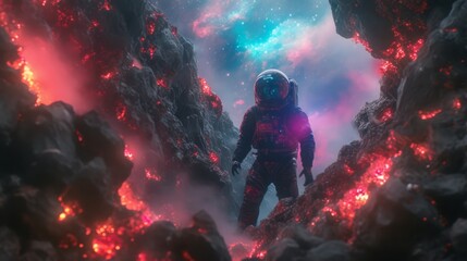 Lonely Astronaut On The Outer Space - obrazy, fototapety, plakaty
