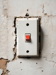 old switch on white brick wall background