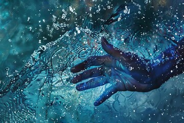 mysterious hand submerged in glistening seawater conveying profound emotions digital illustration - obrazy, fototapety, plakaty