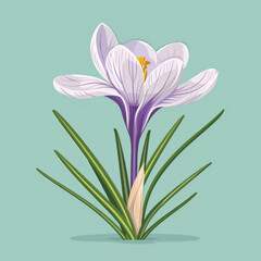 Graphic illustration of purple crocus flowers in full bloom, representing spring and botanical beauty.
