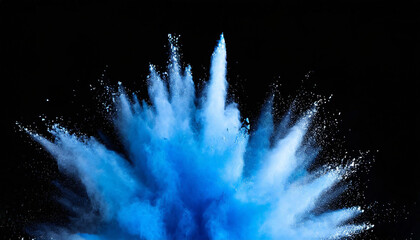 Blue color powder explosion splash with freeze isolated on background, abstract splatter of colored dust powder. - obrazy, fototapety, plakaty