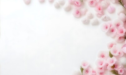 Cherry blossoms cornering a pure white serene backdrop. Generative AI