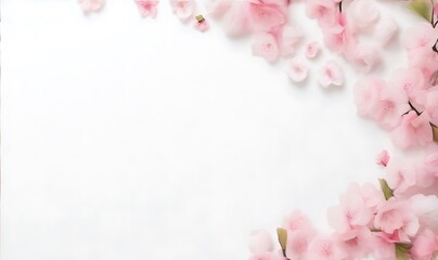 Fototapeta na wymiar Cherry blossoms cornering a pure white serene backdrop. Generative AI