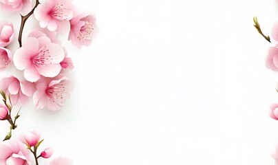 Fototapeta premium Delicate cherry blossoms adorning a serene white space background. Generative AI