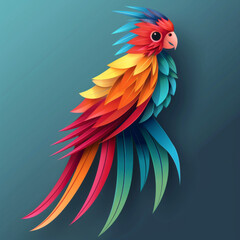 Fototapeta premium Digital illustration of an abstract, multicolored parrot with a modern artistic twist on a teal background.