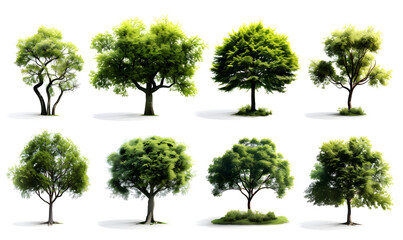 set of trees isolated on white - obrazy, fototapety, plakaty