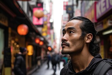 Obraz premium Handsome asian man walking in the street of Tokyo, Japan