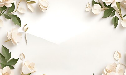 Obraz na płótnie Canvas Graceful white floral frame creating an inviting elegant border background. Generative AI