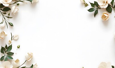 Fototapeta na wymiar Graceful white floral frame creating an inviting elegant border background. Generative AI