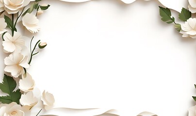 Graceful white floral frame creating an inviting elegant border background. Generative AI