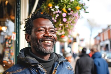 Portrait of a smiling african american man in the city