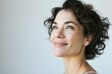 Closeup portrait of a beautiful middle aged woman smiling at the camera