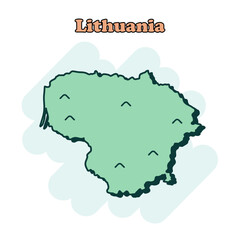 Lithuania cartoon colored map icon in comic style. Country sign illustration pictogram. Nation geography splash business concept.	
