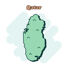 Qatar cartoon colored map icon in comic style. Country sign illustration pictogram. Nation geography splash business concept.	
