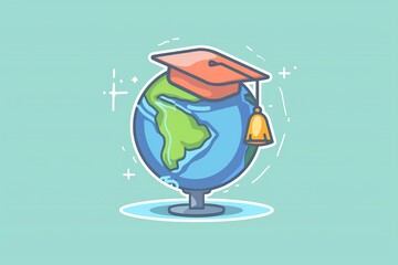 Fototapeta premium A world globe wearing a graduation cap, symbolizing readiness to take on the world , simple vector cartoon