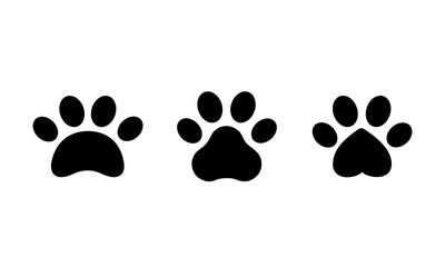 Pet footprints. Paw print. Vector cat icon, black paws, cute paw shape pattern, dog cat paw, vector © Jessada Boonlao